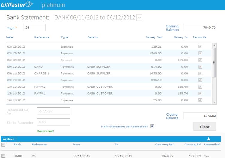 billfaster bank reconciliation