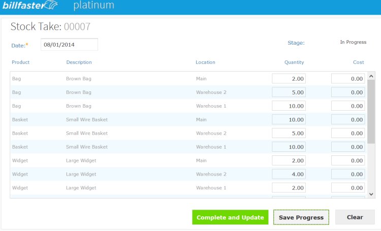 billfaster stock control